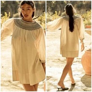 Doen Theda Women’s Mini Tunic Dress Cotton Cream Black Salt Size Small